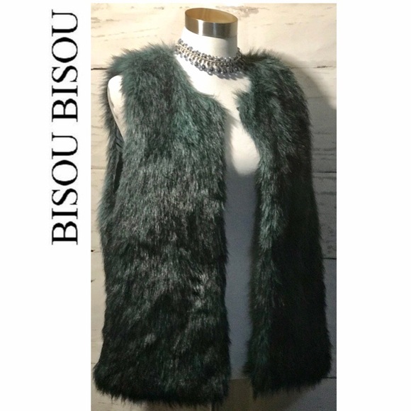 Bisou Bisou Dark Emerald Faux Fur Vest 